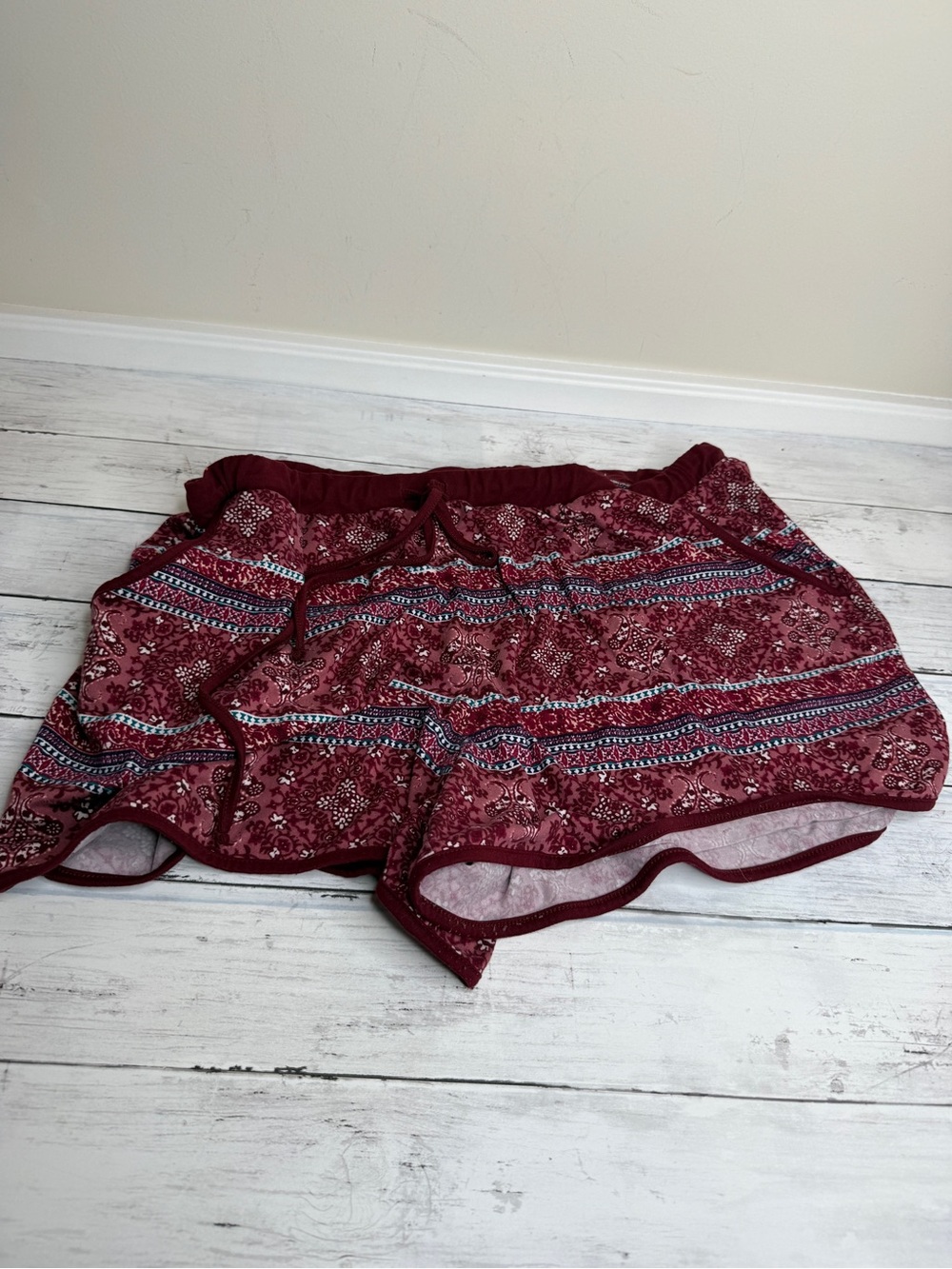 Mudd Burgundy Floral Print Athletic Shorts with Drawstring